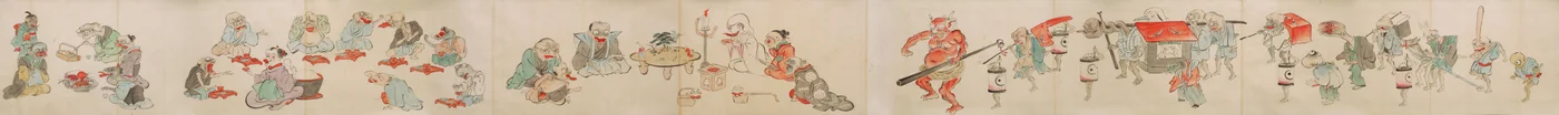 Japanse rol die Yokai/youkai verloving, huwelijk en gezinsleven afbeeldt